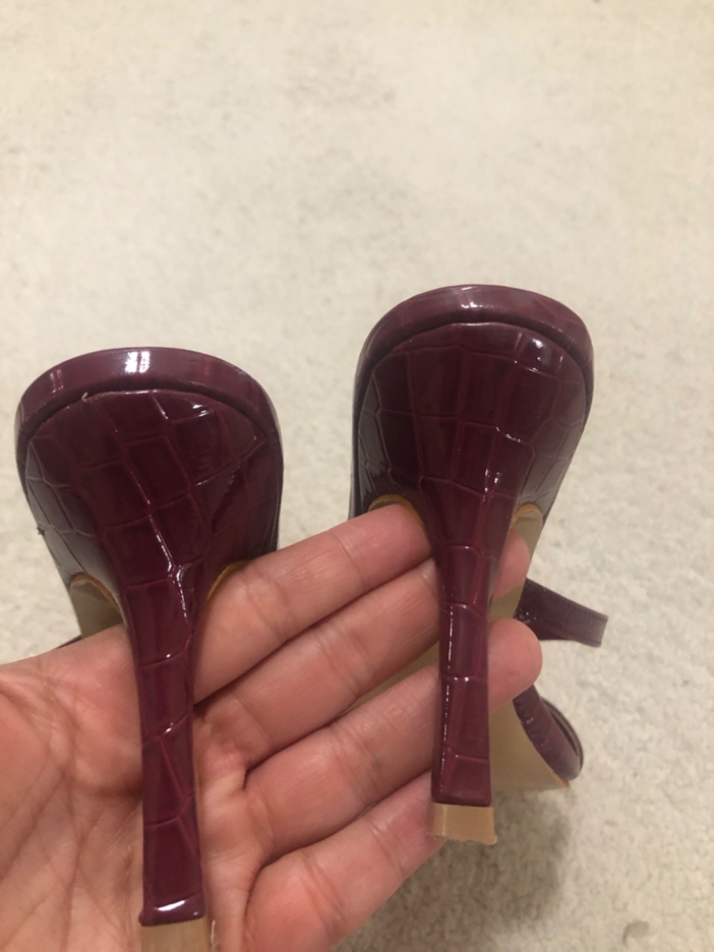 Burgundy Floral Decor Planare Cross Chunky Heel Loafer Sandals". - Picture 6 of 6
